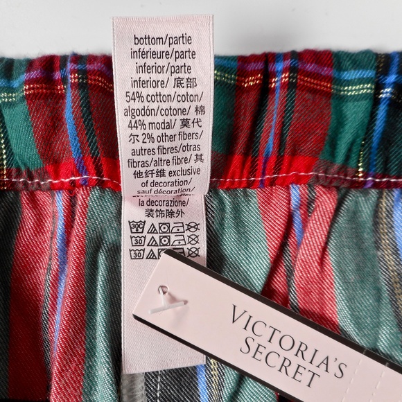 NWT Victoria Secret Flannel Pajama Set XXL 3pc Lounge White Red Green Plaid - Picture 12 of 12